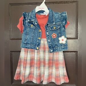 NWT Little Lass 3T Fall denim jacket and plaid dress set